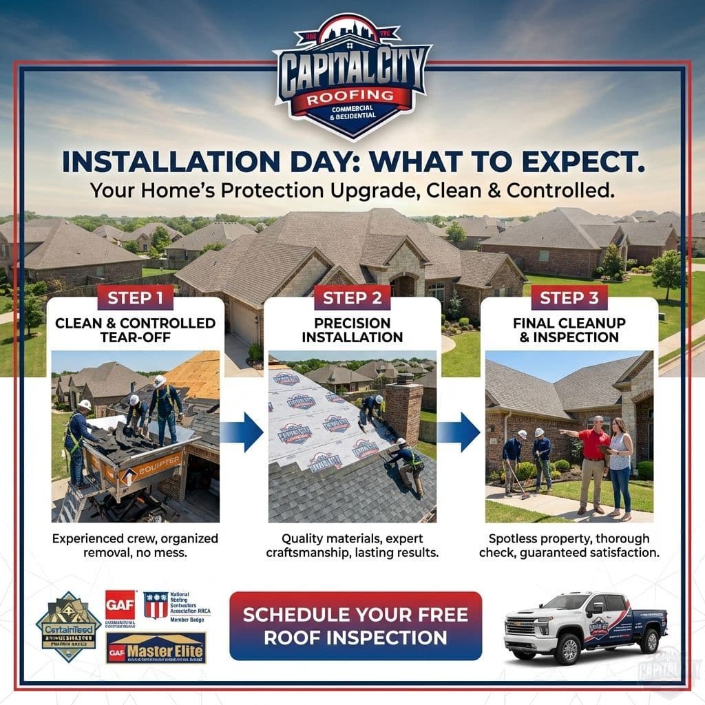 Installation day: what to expect - clean tear-off, precision installation, final cleanup and inspection